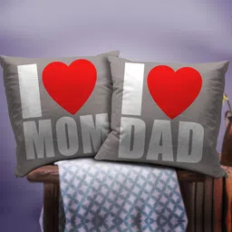 TIED RIBBONS Set of 2 Grey & Red Mom Dad Anniversary Gift Cushion Cover With Filler-85