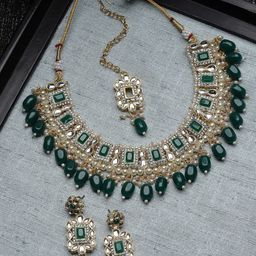 Sukkhi Gold Plated American Diamond Studded & Beaded Jewellery Set-image-8
