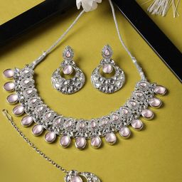 Sukkhi Rhodium-Plated AD-Studded Jewellery Set With Maangtikka-image-35