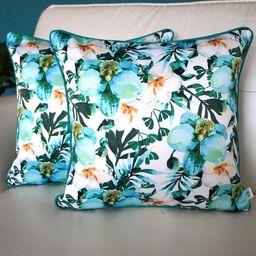 TARA- Sparkling Homes Blue & White 2-Pieces Floral Square Cushion Covers-image-50