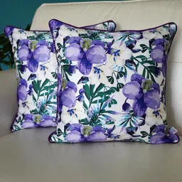TARA- Sparkling Homes 2 Pcs Purple & White Floral Square Cushion Covers-image-46