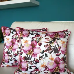 TARA- Sparkling Homes Pink & White 2 Pieces Floral Square Cushion Covers-27