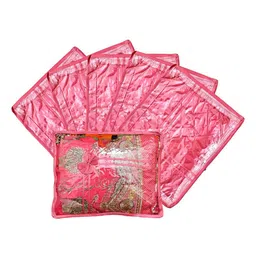 Kuber Industries Set Of 6 Pink Solid Single Packing Saree Cover Organizer-1
