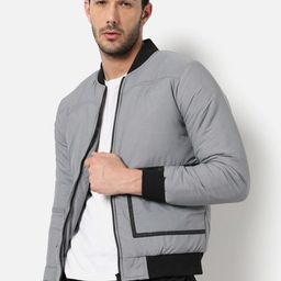 Campus Sutra Grey Windcheater Mock Collar Puffer Jacket-image-28