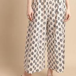 Pistaa Floral Printed Flared Cotton Palazzos-image-125