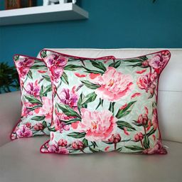 TARA- Sparkling Homes Green & Pink 2-Pieces Floral Square Cushion Covers-image-58