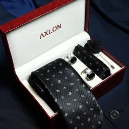 AXLON Men Micro Paisley Design Tie Set With Pocket Square-Cufflink & Flower Pin-7