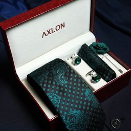 AXLON Men Printed Tie Set With Pocket Square, Cufflink & Flower Pin-23