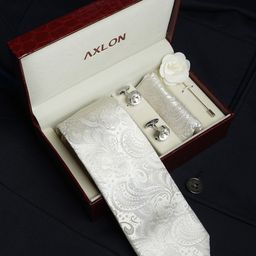 AXLON Men Printed Tie Set With Pocket Square, Cufflink & Flower Pin-25