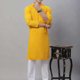 SOJANYA Ethnic Motifs Embroidered Regular Pure Cotton Kurta With Churidar-picture-26