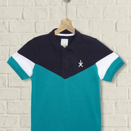 UTH by Roadster Boys Turquoise Blue Colourblocked Polo Collar Pure Cotton T-shirt-image-28