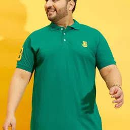 bigbanana Men Plus Size Sea Green Solid Pure Cotton Polo Collar Pure Cotton T-shirt-image-25