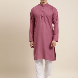 SOJANYA Men Pink Pure Cotton Solid Kurta with Churidar-picture-47
