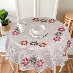 Dakshya Industries Brown Tulip Flower Woven Design 4 Seater Round Cotton Table Cover-46