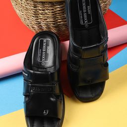 Red Chief Men Black Leather Sandals-image-78