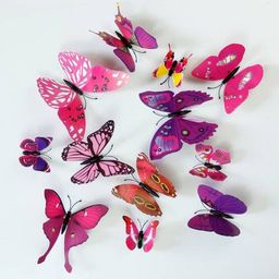 Jaamso Royals Pink 12 Pieces 3D Magnet Butterefly Self Adhesive Wall Stickers-picture-15
