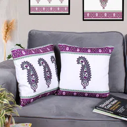 STITCHNEST Purple & White 2 Pieces Ethnic Motifs Square Cushion Covers-54