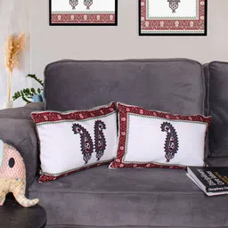 STITCHNEST White & Red 2 Pieces Ethnic Motifs Rectangle Cushion Covers-32