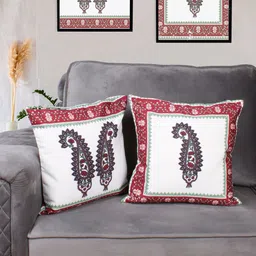 STITCHNEST White & Red 2 Pieces Floral Square Cushion Covers-33