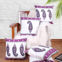 STITCHNEST Pink & White 5 Pieces Ethnic Motifs Square Cushion Covers-29