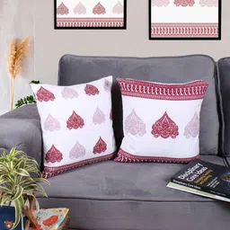 STITCHNEST White & Red 5 Pieces Ethnic Motifs Square Cushion Covers-16