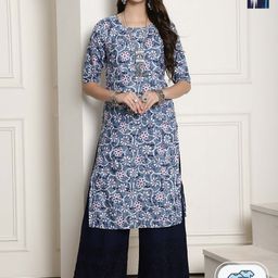 KALINI Selection Of 2 Printed Round Neck Short Sleeves Crepe Straight Kurta-image-74