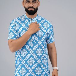 Elepants Mandarin Collar Ethnic Motifs Printed Kurta-image-0