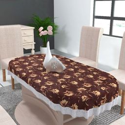 TANLOOMS Brown Floral Waterproof Plastic Oval 6 Seater Table Cover-49