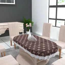TANLOOMS Brown Geometric Printed Waterproof Oval 8-Seater Table Cover-14