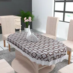 TANLOOMS Grey Geometric Printed Waterproof Oval 8 Seater Table Cover-25