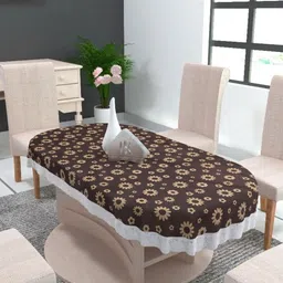 TANLOOMS Brown Floral Waterproof Oval 8-Seater Table Cover-image-18
