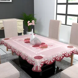 TANLOOMS Maroon & Pink Floral Cotton 6-Seater Rectangle Table Cover-image-26