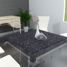TANLOOMS Transparent & Silver Toned Printed Waterproof Plastic 4-Seater Table Cover-image-99