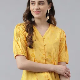 Latin Quarters Floral Printed V-Neck Puff Sleeve Peplum Top-picture-27
