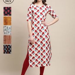 KALINI Women Pack Of 6 Printed Crepe Kurta-image-31