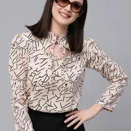 Style Quotient Geometric Printed Tie-Up Neck Top-image-46