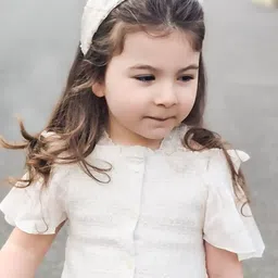 Cherry Crumble Girls Off White Cotton Solid Cold Shoulder Smocked Top-picture-33