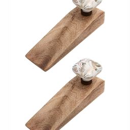 Indianshelf Brown & White 2 Pieces Printed Ceramic Wooden Door Stoppers-4