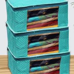 Kuber Industries Green 3 Pieces Printed Multi-Utility Cotton Organizers-76