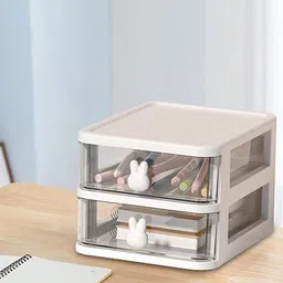 HOUSE OF QUIRK White 2 Tier Transparent Drawer Storage Box Organiser-14