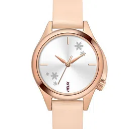 Helix Women Silver-Toned Brass Embellished Dial & Pink Leather Straps Analogue Watch-image-3