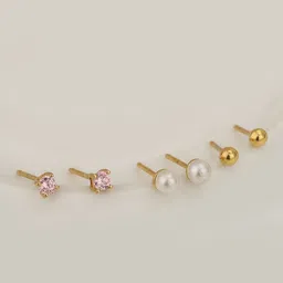 Carlton London Girls Set of 3 Gold-Plated CZ-Studded Circular Studs Earrings-23