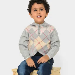 MiArcus Kids Geometric Printed Lapel Collar Ribbed Pullover Sweater-image-86
