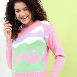 Tokyo Talkies Abstract Patterned Pullover-image-18
