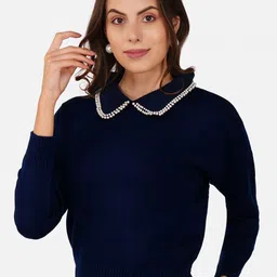 JoE Hazel Peter Pan Collar Embellished Acrylic Pullover-12
