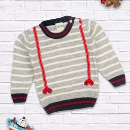 MeeMee Boys Grey & Off-White Striped Woolen Pullover Sweater-20