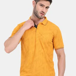 ARDEUR Men Yellow Polo Collar Dri-FIT Self Design Slim Fit T-shirt-image-8