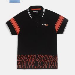 Lil Tomatoes Boys Black & Red Printed Polo Collar T-shirt-3
