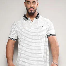 Instafab Plus Striped Polo Collar Cotton T-shirt-image-34