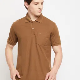 Adobe Men Coffee Brown Solid Polo Collar T-shirt-image-95